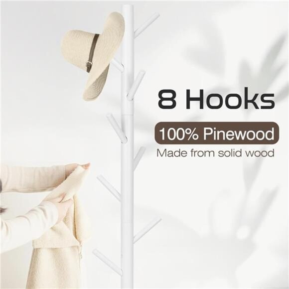 Coat Rack, Freestanding Coat Rack with 8 Hooks and 3 Adjustable Size Tree Coat - Picture 2 of 8